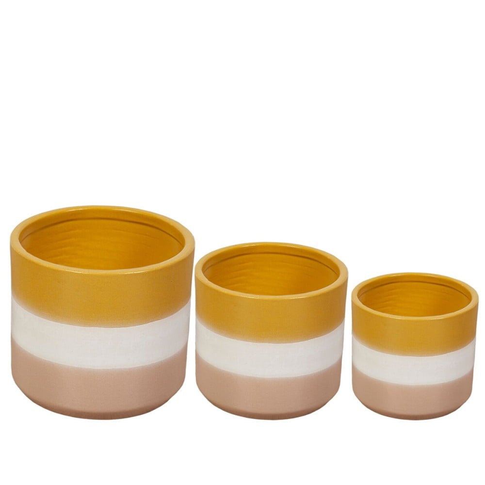 Set of Planters Romimex Yellow Beige Ceramic (3 Pieces)