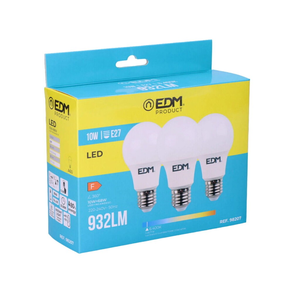 Pack de 3 ampoules LED EDM 98207 F 60 W 10 W E27 810 Lm 932 Lm Ø 6 x 10,8 cm (6400 K)