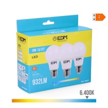 Pack of 3 LED bulbs EDM 98207 F 60 W 10 W E27 810 Lm 932 Lm Ø 6 x 10,8 cm (6400 K)