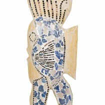 Decorative Figure Alexandra House Living Blue White Wood Glass Fish 148 x 10 x 23 cm