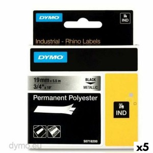 Laminated Tape for Labelling Machines Rhino Dymo ID1-19 19 x 5,5 mm Black Grey Self-adhesives (5 Units)