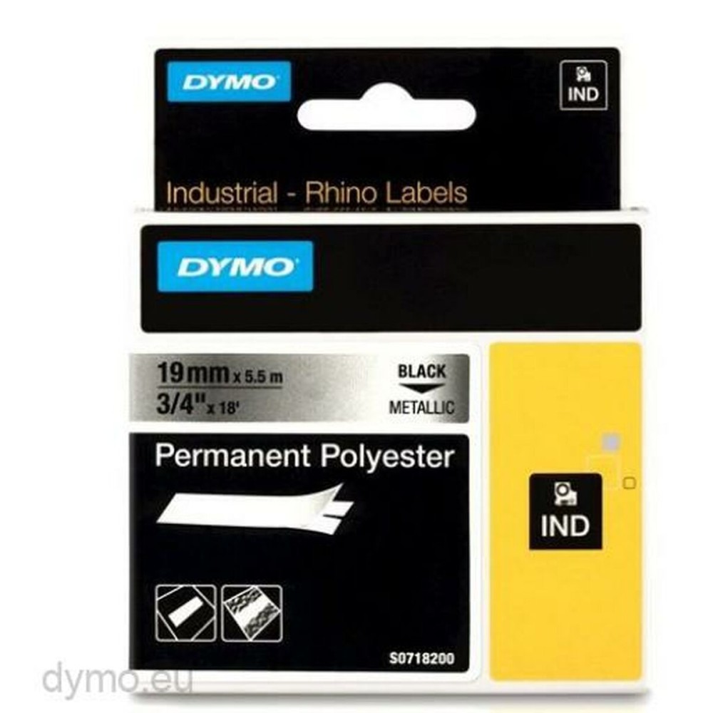 Ruban Laminé pour Etiqueteuses Rhino Dymo ID1-19 19 x 5,5 mm Noir Gris Autocollants (5 Unités)