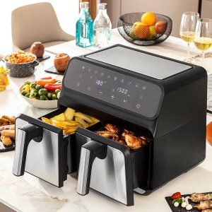 Heißluftfritteuse InnovaGoods Fryinn Double 8000 Schwarz 3400 W 8 L Edelstahl