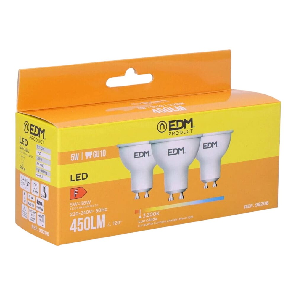 Pack of 3 LED bulbs EDM 98208 F 5 W 45 W GU10 450 lm Ø 5 x 5,5 cm (3200 K)