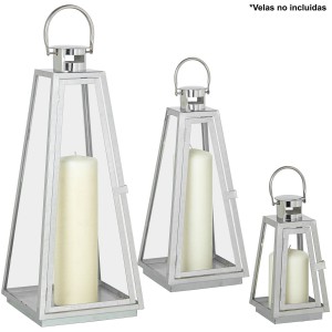 Lanternes Alexandra House Living Argenté Acier 12 x 25 x 12 cm 18 x 53 x 18 cm 17 x 39 x 17 cm Bougeoir 3 Pièces