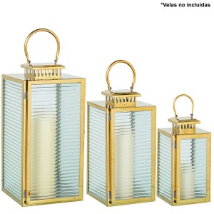 Lanterns Alexandra House Living Golden Steel 14 x 30 x 15 cm 18 x 39 x 19 cm 22 x 48 x 23 cm Candleholder 3 Pieces