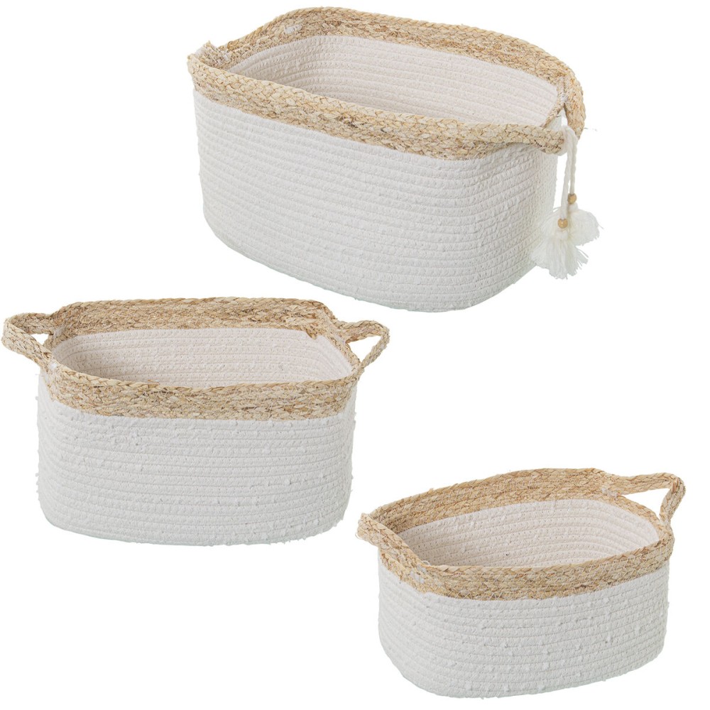 Korbsatz Alexandra House Living Weiß korb Rattan Naturfaser 35 x 21 x 21 cm 3 Stücke