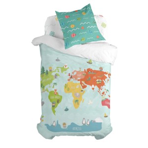 Duvet cover set HappyFriday Happynois World Map Multicolour Single 2 Pieces