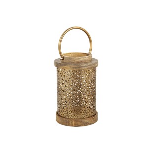 Lantern Romimex Brown Golden Wood Metal 16 x 27 x 16 cm