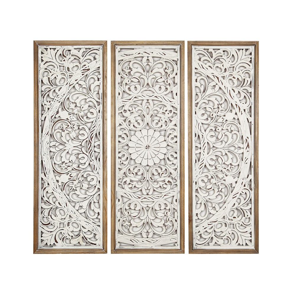 Set of 3 pictures Romimex White Natural MDF Wood 30 x 90 x 4 cm