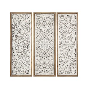 Set of 3 pictures Romimex White Natural MDF Wood 30 x 90 x 4 cm