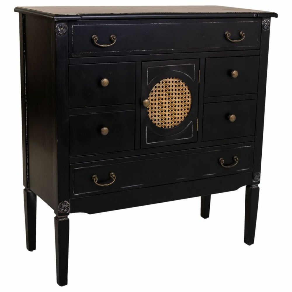 Chest of drawers Alexandra House Living Black Rattan Fir wood MDF Wood 38 x 90 x 85 cm