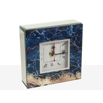 Table clock Romimex Blue Golden Glass 14 x 14 x 5 cm