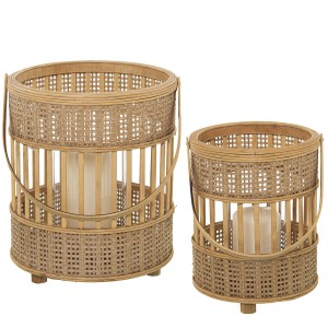 Lantern set Alexandra House Living Brown Bamboo 20 x 27 x 20 cm 27 x 32 x 27 cm 2 Pieces