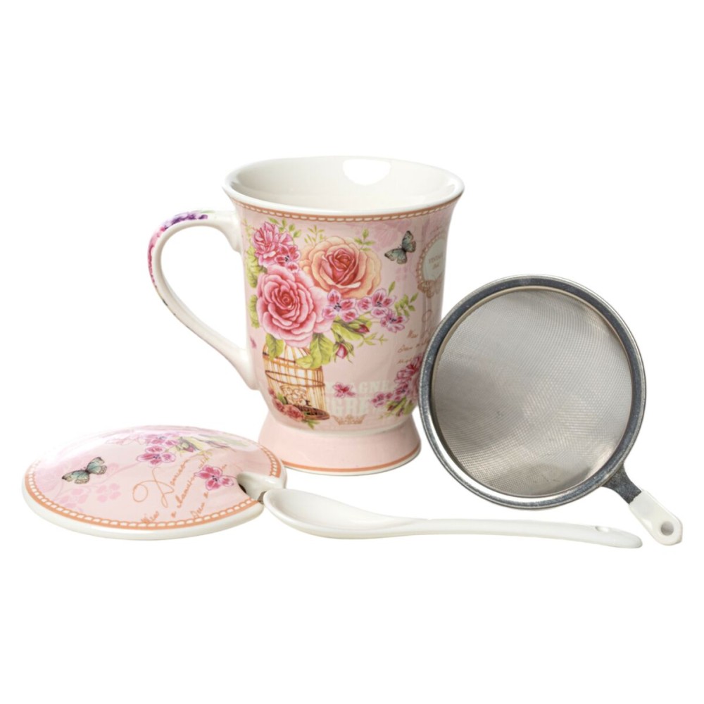 Cup with Plate Romimex Pink Ceramic 300 ml