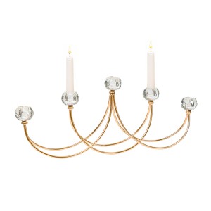 Candle Holder Romimex Golden Metal Glass 52 x 8 x 22 cm