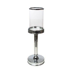 Candleholder Romimex Silver Metal Glass 12 x 37 x 12 cm