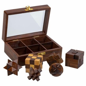 Puzzle Alexandra House Living Brown Glass Acacia 12 x 6 x 17 cm 6 Pieces