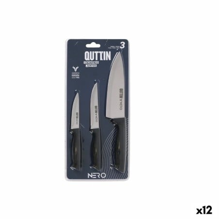 Ensemble de Couteaux Quttin Nero Noir Argenté 3 Pièces (12 Unités)