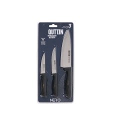 Ensemble de Couteaux Quttin Nero Noir Argenté 3 Pièces (12 Unités)