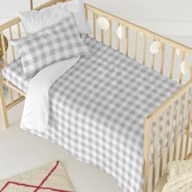 Parure de couette HappyFriday Basic Kids Gris Lit de bébé Vichy 2 Pièces