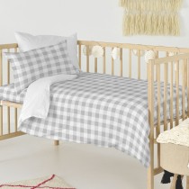 Parure de couette HappyFriday Basic Kids Gris Lit de bébé Vichy 2 Pièces