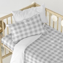 Parure de couette HappyFriday Basic Kids Gris Lit de bébé Vichy 2 Pièces