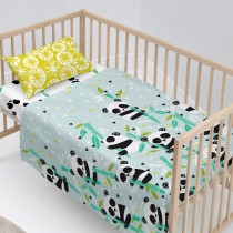 Bedding set HappyFriday Moshi Moshi Panda garden blue Blue Baby Crib 2 Pieces