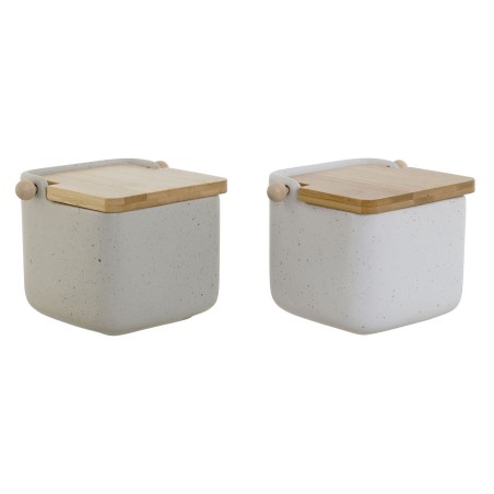 Salière avec couvercle Home ESPRIT Blanc Beige Naturel Bambou Dolomite 15 x 12 x 11 cm (2 Unités)