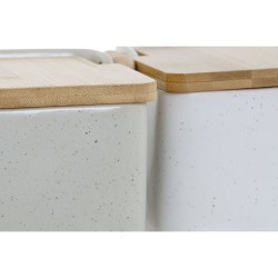 Salzstreuer mit Deckel Home ESPRIT Weiß Beige natürlich Bambus Dolomite 15 x 12 x 11 cm (2 Stück)