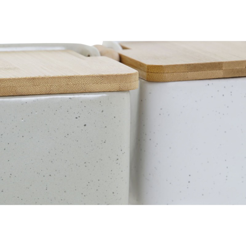 Salière avec couvercle Home ESPRIT Blanc Beige Naturel Bambou Dolomite 15 x 12 x 11 cm (2 Unités)