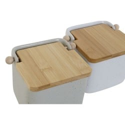 Salt Shaker with Lid Home ESPRIT White Beige Natural Bamboo Dolomite 15 x 12 x 11 cm (2 Units)