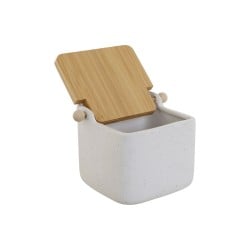 Salt Shaker with Lid Home ESPRIT White Beige Natural Bamboo Dolomite 15 x 12 x 11 cm (2 Units)