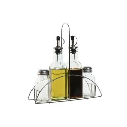 Condiment Set Home ESPRIT Transparent Metal Crystal 300 ml 22,5 x 6 x 23 cm