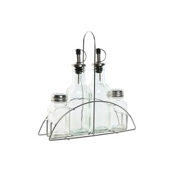 Condiment Set Home ESPRIT Transparent Metal Crystal 300 ml 22,5 x 6 x 23 cm