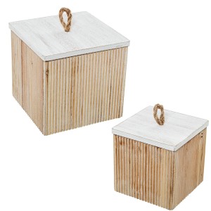 Set of decorative boxes Alexandra House Living White Brown Wood 2 Pieces