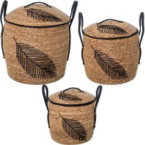 Set of Baskets Alexandra House Living Brown Rattan Natural Fibre 48 x 52,5 x 48 cm 3 Pieces