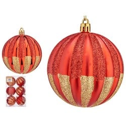 Weihnachtskugeln-Set Streifen Rot Gold PVC (6 Stück)