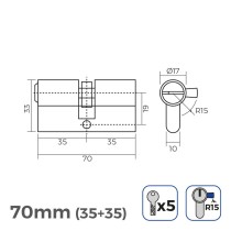 Cylindre EDM 85168 r15 Doré Laiton Came longue Européen