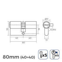 Cylindre EDM 85170 r15 Doré Laiton Came longue Européen