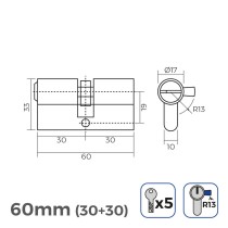 Cylinder EDM 85180 r13 nickel Short camlock European