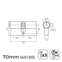 Cylindre EDM 85163 r15 Doré Laiton Came longue Européen