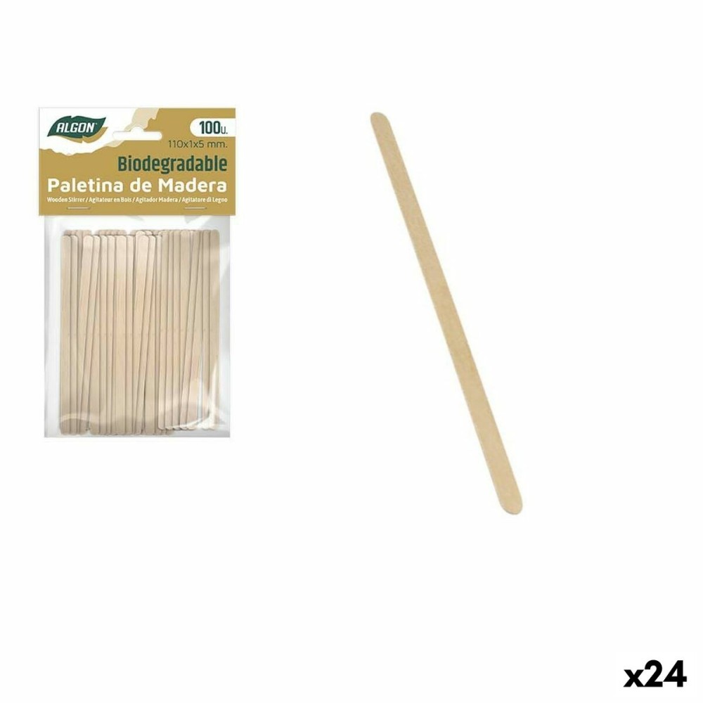 Lot de touillettes de café Algon Bois 100 Pièces 110 x 1 x 5 mm (24 Unités)