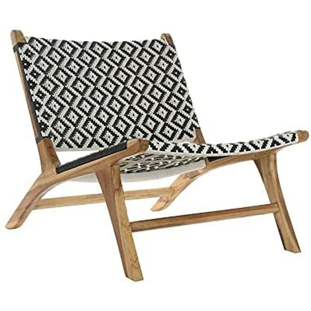 Armchair DKD Home Decor Natural Teak Black White PVC (65 x 80 x 68 cm)