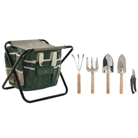 Werkzeugsatz für den Garten Home ESPRIT 7 Stücke Schwarz grün Silberfarben 40 x 28 x 35 cm