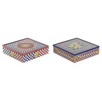 Box for Infusions Home ESPRIT Blue Red Multicolour Metal Crystal MDF Wood 24 x 24 x 6,5 cm (2 Units)