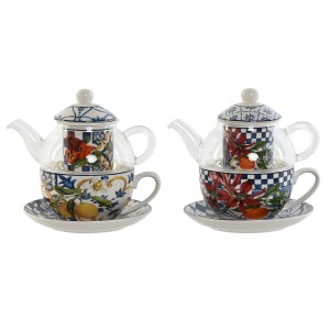 Teapot Home ESPRIT Blue White Crystal Porcelain (2 Units)