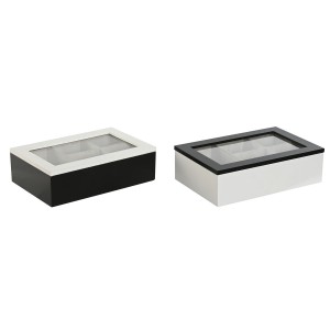 Box for Infusions Home ESPRIT White Black Metal Crystal MDF Wood 23 x 15 x 6,5 cm (2 Units)