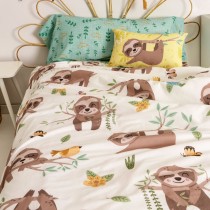 Parure de couette HappyFriday Moshi Moshi Happy Sloth Multicouleur Lit 1 persone 2 Pièces