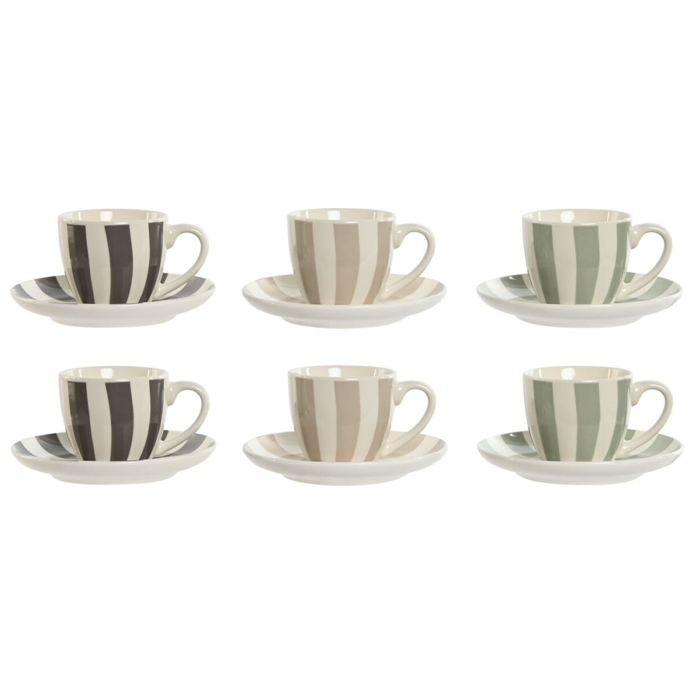 Jeu de 6 tasses avec plat Home ESPRIT Vert Beige Gris Porcelaine 90 ml 8,5 x 6,2 x 5,5 cm